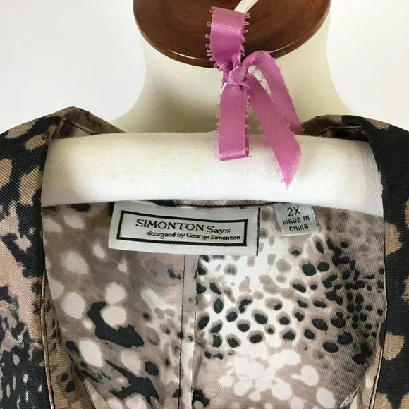 Fabulous George Simonton Says Silky Animal Leopard Print Tunic Shirt 2X Pockets - Picture 13 of 14